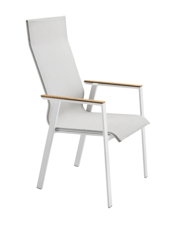 Gartenstuhl SOLPURI �Soul Stapelsessel hoch shell� Teakarmlehne Aluminium Textil
